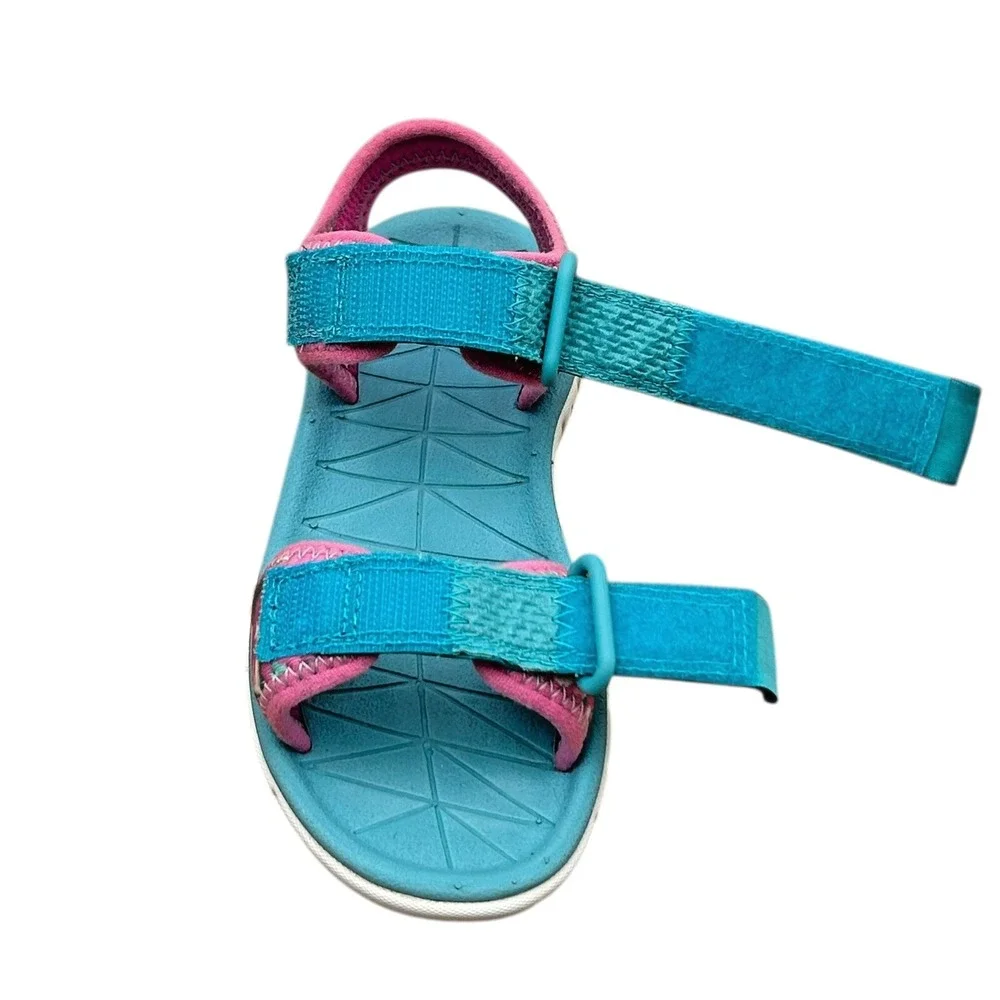 Clarks Little Girls Open Toe Adjustable Sandals 11 Wide Pink-Aqua Unicorn Print